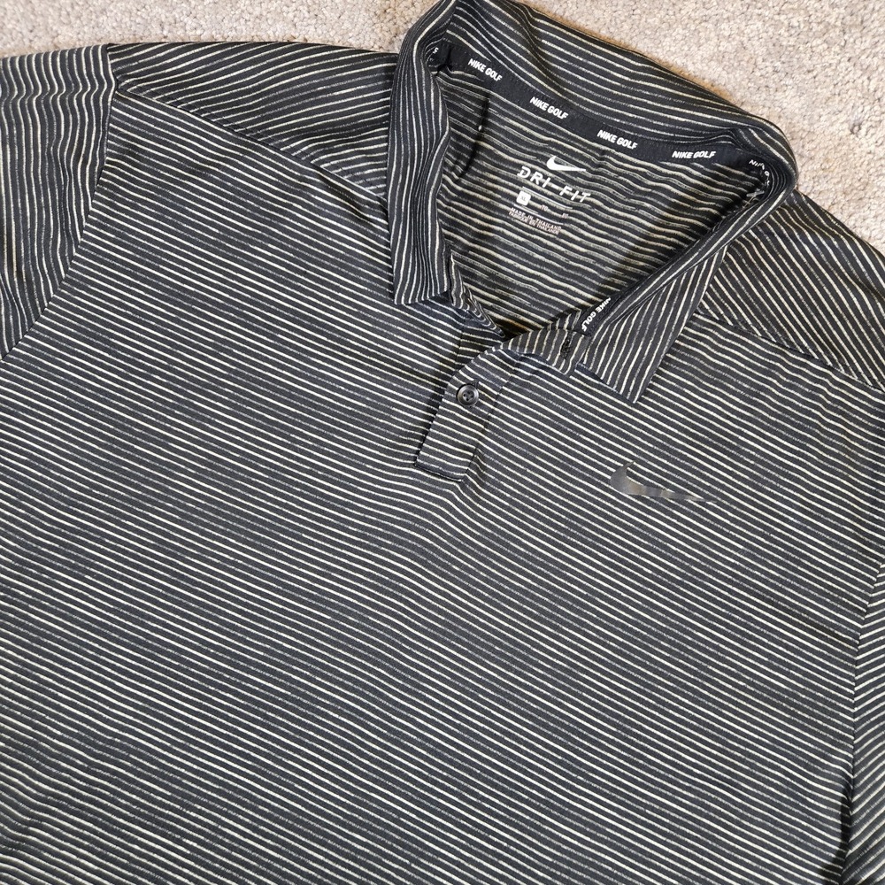 Nike Tiger Woods Collection Polo Shirt Mens XL Black Gray Stripe Vapor Golf